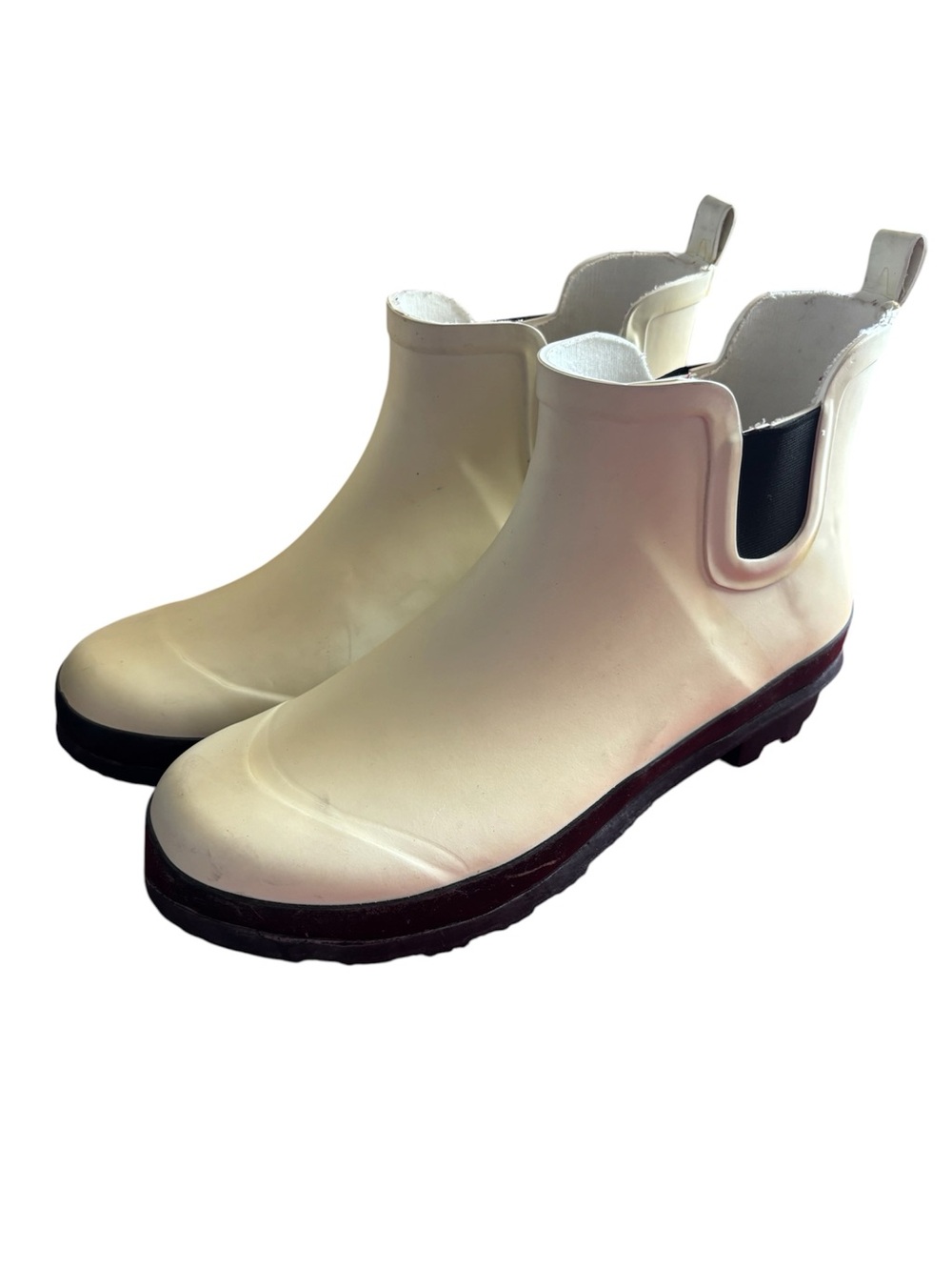 Cream Chelsea Rain Boots with Black Sole Women's size 10 White Cream Excellent